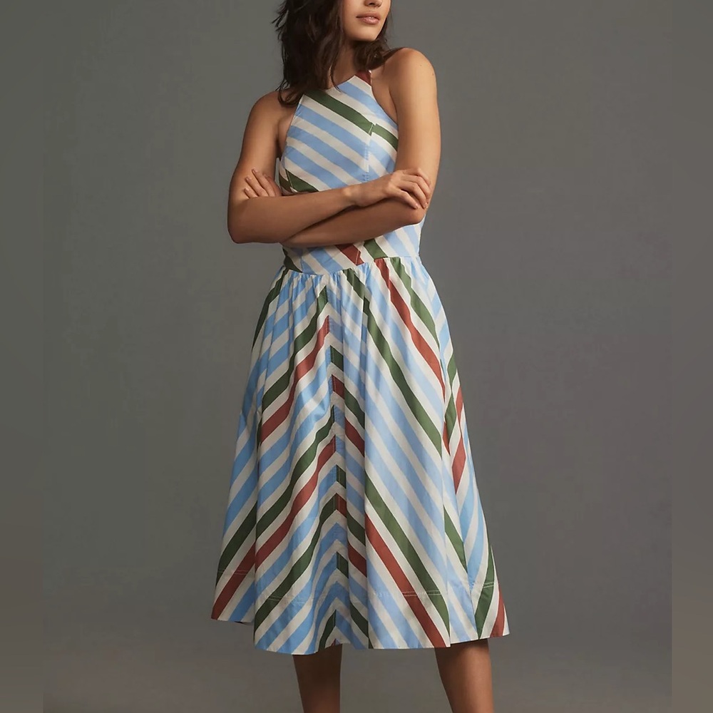 NWT Anthropologie Maeve Halter Midi Sundress Women’s Small Striped Cotton